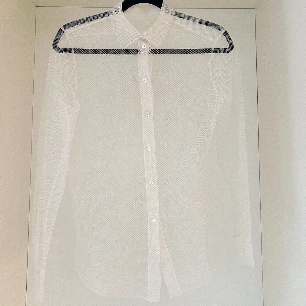 Dior Cream Mesh Button Front Full Sleeve Shirt (Fall 2020 Ready-to-Wear)